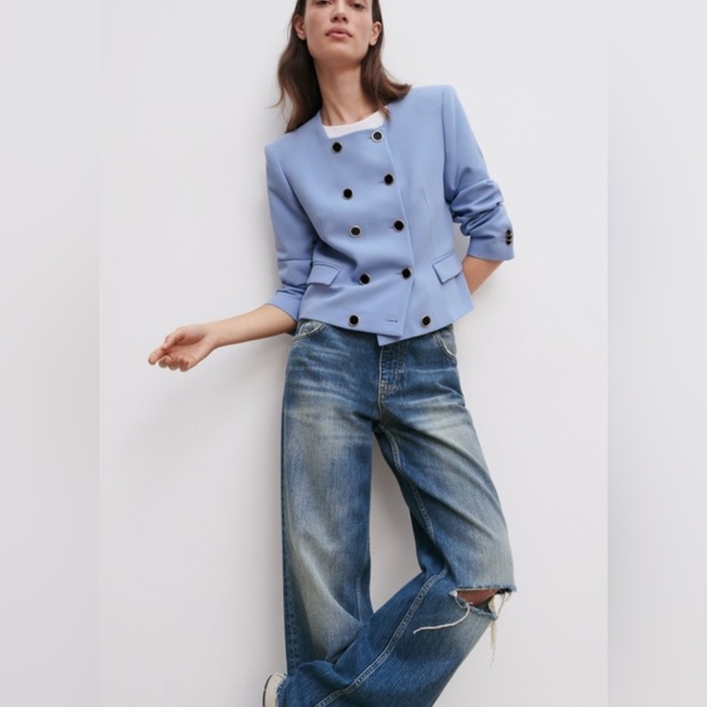 Zara Light Blue Double-Breasted Blazer - Picture 3 of 10
